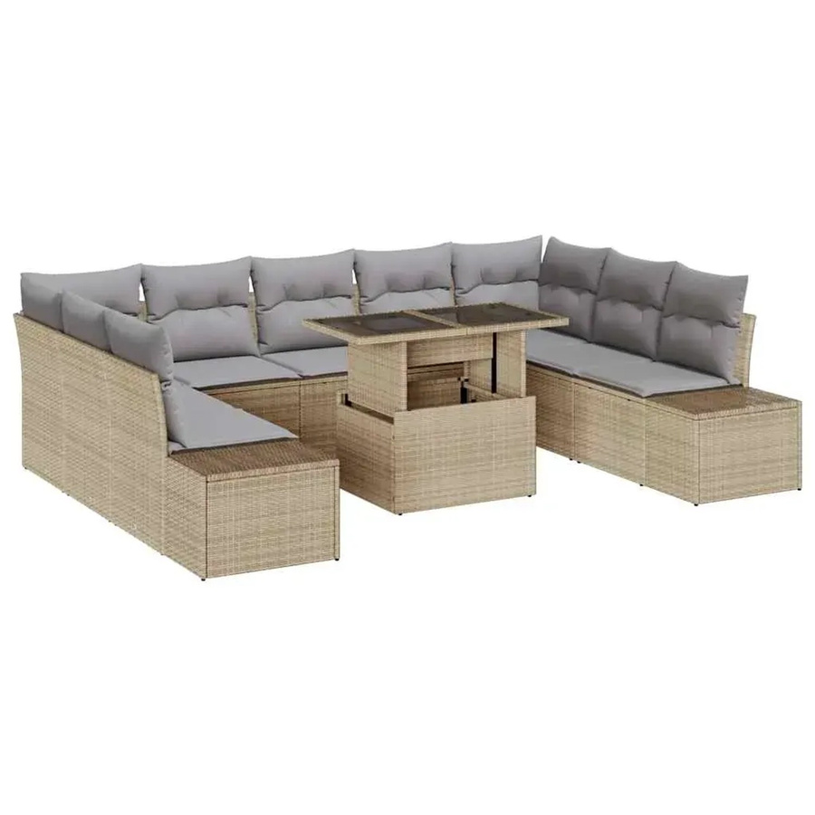vidaXL Garten-Sofa-Set aus Poly Rattan in Beige mit integriertem Speicher und U-Form - Bild 2