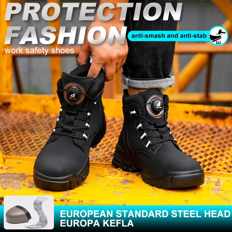 Kankeirr Wasserfeste Herren-Arbeitsstiefel mit Stahlkappe und Kevlar-Einlegesohle in Schwarz - Bild 5