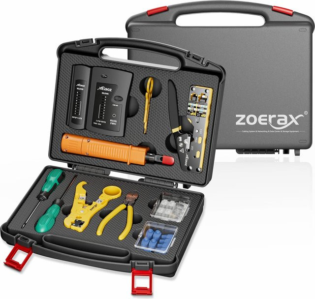ZoeRax Netzwerk-Tool-Kit mit Pass Through Crimpzange, Kabeltester, Punch-Down-Tool und Abisolierer - Bild 1