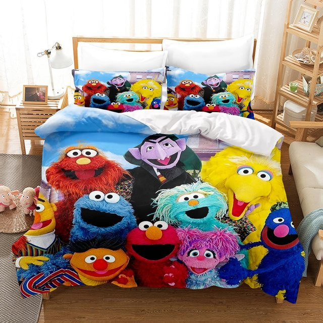 Gu Tao Sesamstraße Anime Bettwäsche-Set 3-teilig aus Polyester, Mehrfarbig, B/H: 172 x 218 cm - Bild 1