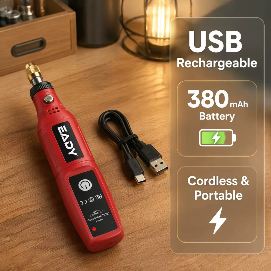 EADY USB-Mini-Rotationswerkzeug in Rot – Kabelloser Gravurstift für Schmuck, Holz, Metall und Glas – Wiederaufladbar für DIY-Schnitzereien und Polieren - Bild 6