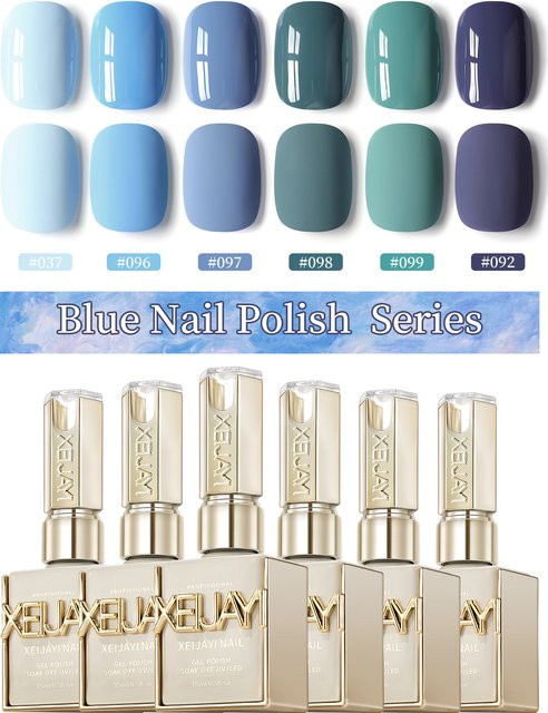 XEIJAYI Gel-Nagellack-Set, 6-teilig, blau, glänzend, Damen - Bild 1
