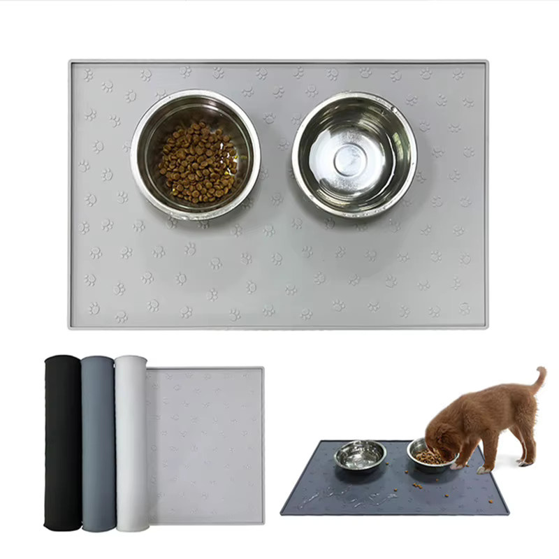 Rutschfeste Silikon-Futtermatte von pawstrip für Hunde und Katzen, wasserdichtes Haustier-Tischset in Schwarz und Grau, B: 48 cm, T: 30 cm - Bild 3