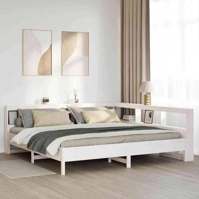 Massivholzbett Vidaxl aus Kiefer mit Regal in Weiß, B/T/H: 180 x 200 x 80 cm - Bild 1