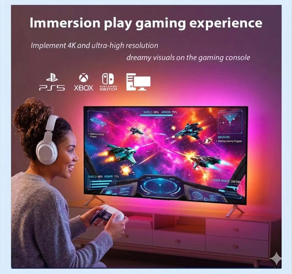 FOXONEER Intelligente TV LED Hintergrundbeleuchtung mit HDMI Sync Box, Tuya Wifi LED Streifen Set in Multicolor, kompatibel mit Amazon Alexa und Google Assistant, Schwarz - Bild 2