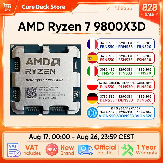 AMD Ryzen 7 9800X3D Prozessor mit 8 Kernen, 16 Threads und 104MB Game Cache, 5.2GHz CPU in Silber - Bild 1