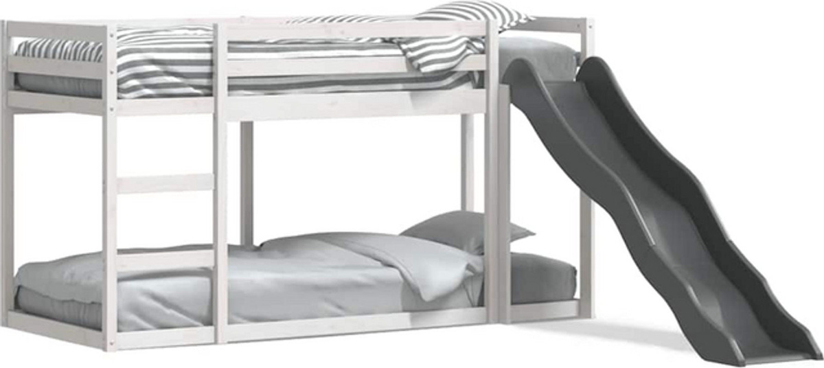 Vidaxl Etagenbett aus Massivholz Kiefer mit Rutsche und Leiter in Weiß, B/T/H: 90 x 190 cm - Bild 1