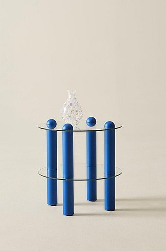 Jotex Beistelltisch Egan modern in Blau mit runder Glasplatte und Metallgestell, B/T/H: 48,0 x 48,0 x 50,0 cm - Bild 1