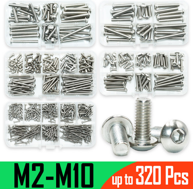 YMAX Sechskantschrauben Set mit Rundkopf und Innensechskant aus A2-70 Edelstahl, Farbe Silber - Bild 1