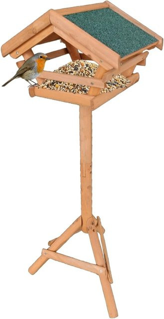 Relaxdays Vogelfutterhaus aus Tannenholz in Orange mit Ständer, H x B x T: 103 x 37 x 28 cm - Bild 1