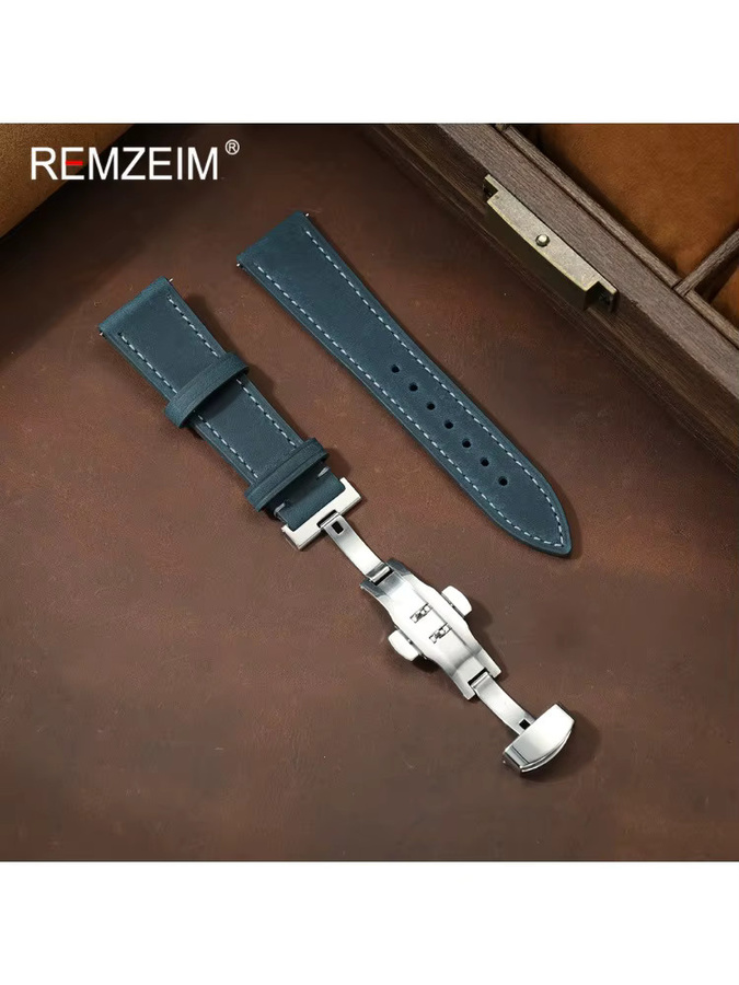REMZEIM Uhrenarmband Leder, Vintage, Schmetterlingsverschluss, Unisex - Bild 2