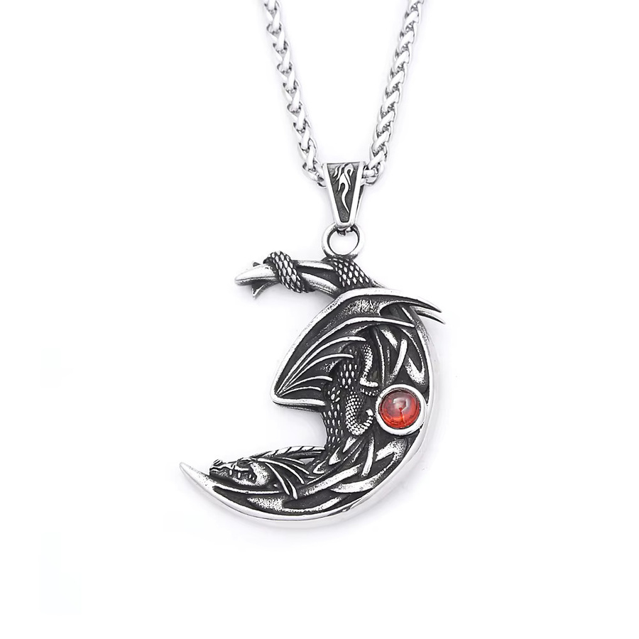 NORTHMAN Halskette, Winged Dragon Mond Form Anhänger, Edelstahl, Silber, Unisex - Bild 3