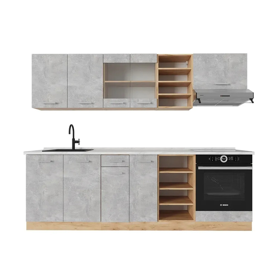 Vicco R-Line Küchenzeile Beton Goldkraft Eiche mit Marmor-Optik, Breite: 240 cm - Bild 2