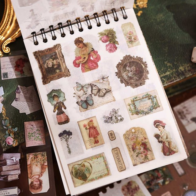 Retro Europäisches Illustrations-Stickerbuch mit 40 Stück klassischen Kunstmustern für Scrapbooking und DIY-Dekoration in Multicolour - Bild 1