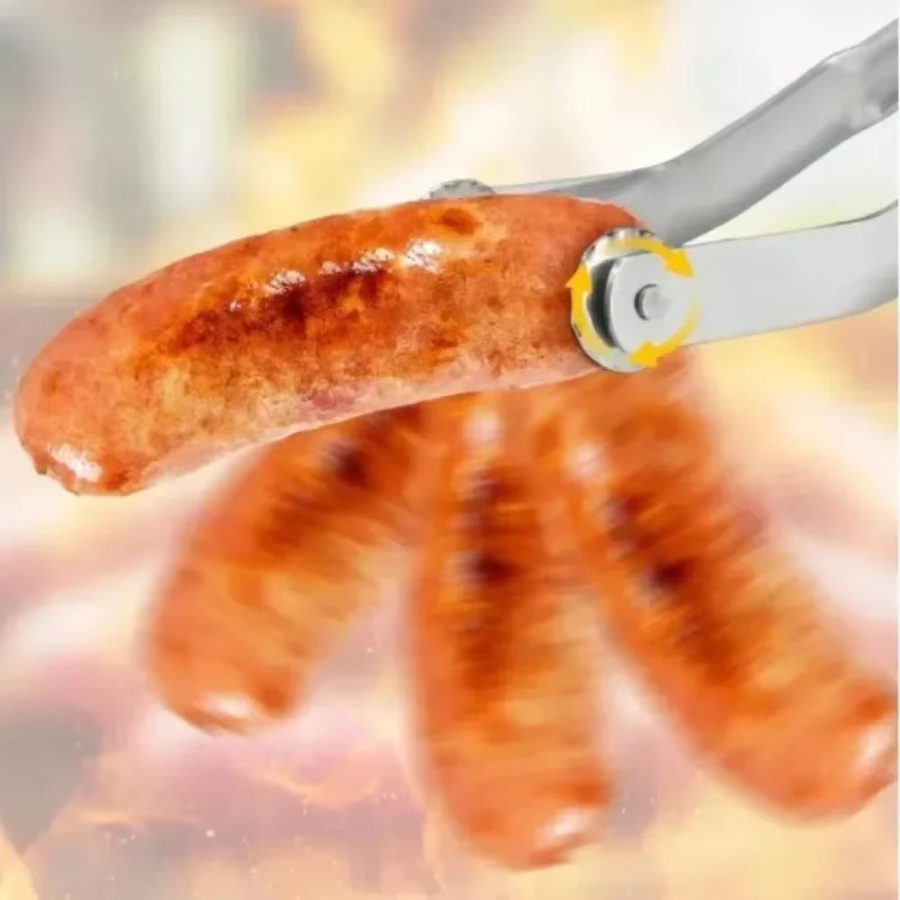 Mehrzweck Grillzange aus Edelstahl zum Wenden von Würsten, Silber - Bild 3