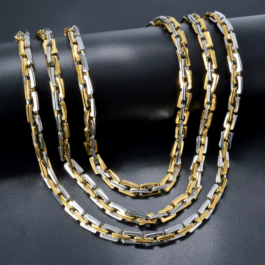 Halskette Edelstahl, Bicolor, Silber und Gold Farbe, Unisex - Bild 5