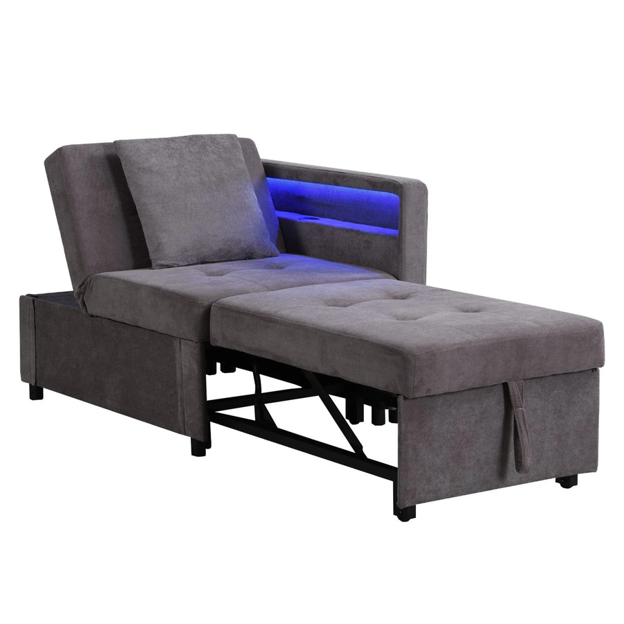 Merax 3in1 Schlafsofa in Grau mit LED-Beleuchtung und USB-Typ-C Ladestation aus Leinenstoff, B/T/H: 177,0 x 65,0 x 65,0 cm - Bild 2