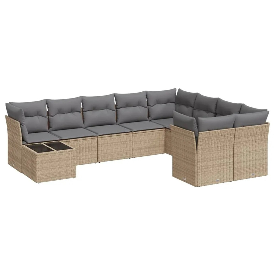 vidaXL 10-tlg Garten-Sofagarnitur aus Poly-Rattan in Beige-Grau mit Tisch und Polsterkissen - Bild 2