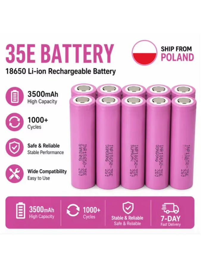 INR18650-35E Hochleistungs-Lithiumzelle 3,7V 3500mAh 20A in Pink für Taschenlampen und elektrische Geräte - Bild 1
