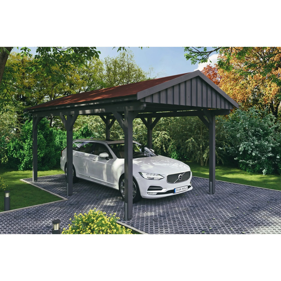 Skan Holz Carport Fichtelberg aus Fichte Leimholz mit schiefergrauen Dachschindeln und spitzer Dachform, B/T: 317 x 566 cm, Höhe: 303 cm - Bild 2