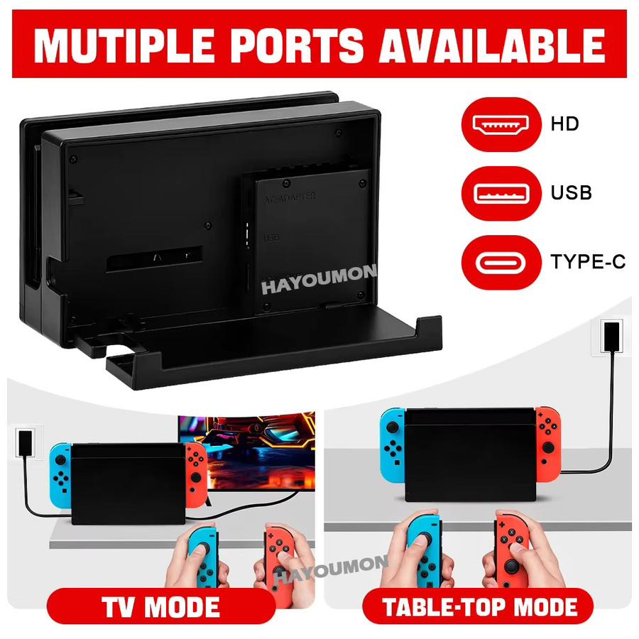 Hayoumon 2in1 Dockingstation für Nintendo Switch mit HDMI-Kompatibilität und AC-Adapter Netzteil in Schwarz - Bild 6