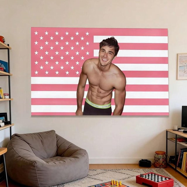 Dekorativer Wandteppich Jacob Elordi Amerikanische Flagge in Rosa von JMG Household Supplies, B/H: 60 x 40 cm - Bild 1