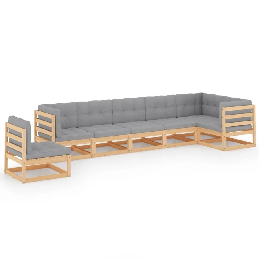 vidaXL 7-tlg Garten-Lounge-Set aus massivem Kiefernholz in L-Form mit grauen Kissen - Bild 2