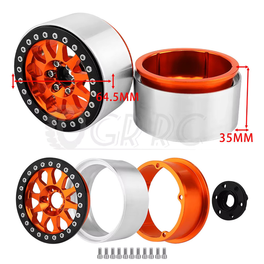 Axial Beadlock Felgen Naben, 4-teiliges Set, Metall, Orange - Bild 3
