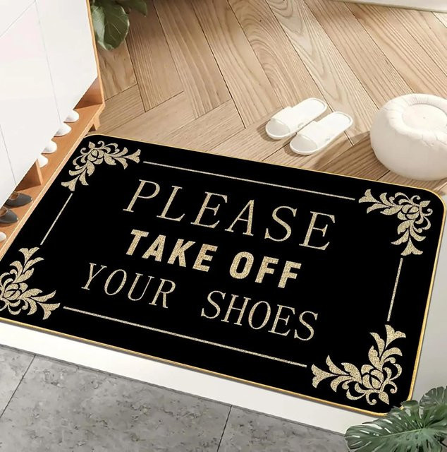 Lustige Fußmatte Lodestar Bitte Schuhe Ausziehen, Anti-Rutsch Teppich aus Polyester in Schwarz, B/T: 50 x 30 cm - Bild 1