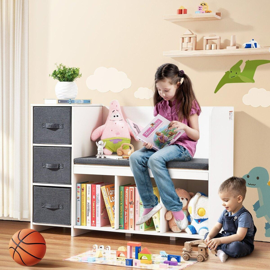 Buying Solutions MB Kinder Lese-Ecke Bank mit 6 Fächern und Sitzkissen in Weiß - Bild 3