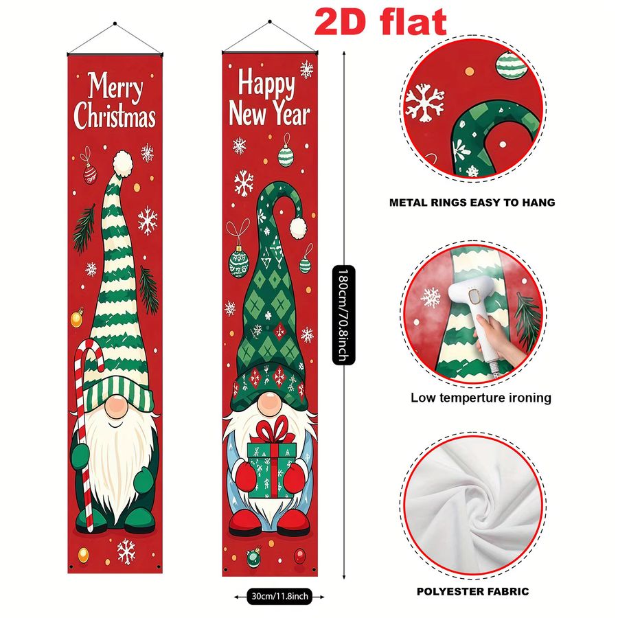 VIKAMA Weihnachts-Zwerg Veranda-Banner in Rot aus Polyester für Innen- und Außenbereiche, Dekoration für Weihnachten und Neujahr, B/H: 180 x 30 cm - Bild 4