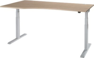 Schäfer Shop Select Schreibtisch ERGO-T 2.0, elektrisch höhenverstellbar, Freiform Ansatz links, T-Fuß, Farbe: Eiche/weißalu, B/T/H: 180 x 80 x 64-130 cm - Bild 1