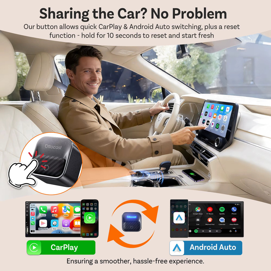 Ottocast Mini Core Kabelloser CarPlay und Android Auto Adapter in Schwarz - Bild 3