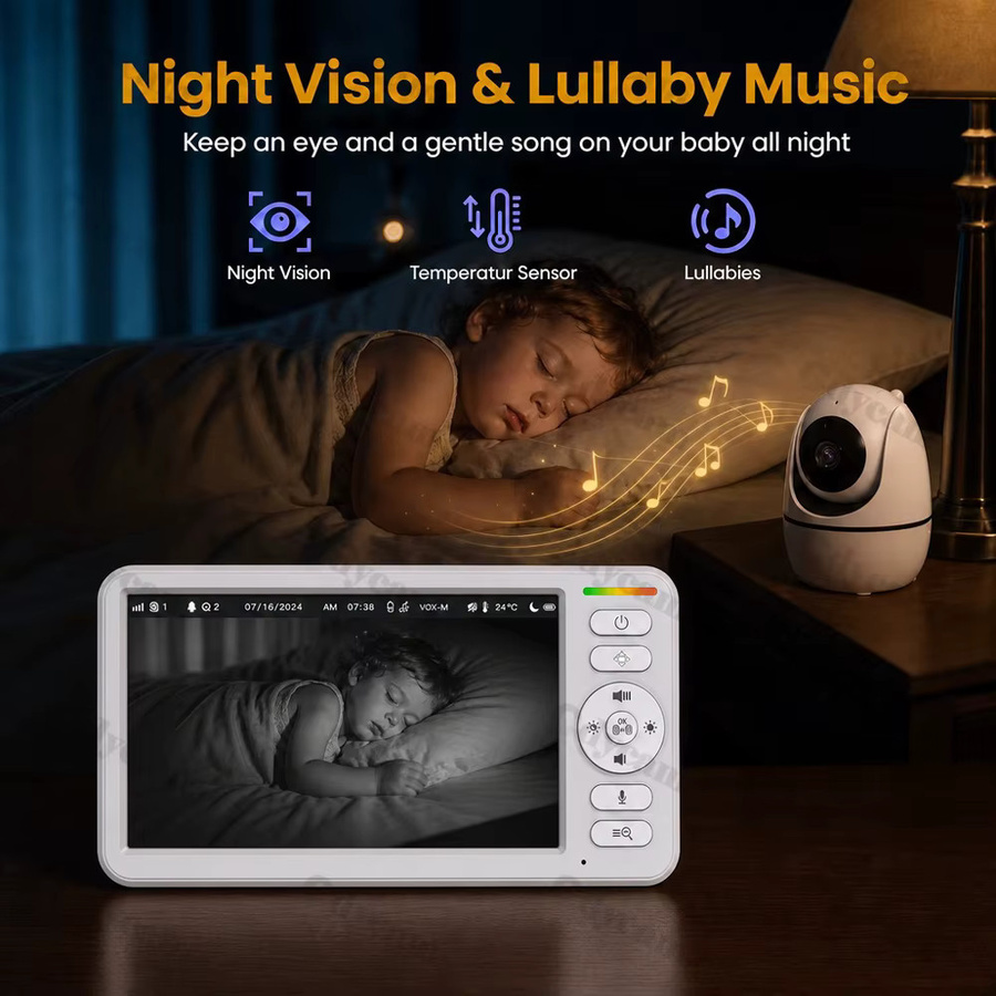 Cdycam WLAN-freies Babyphone mit 6-Zoll-Bildschirm in Weiß mit Video-Upgrade, Nachtsicht, Schwenk-Neige-Zoom, VOX-Modus und 2-Wege-Kommunikation - Bild 2