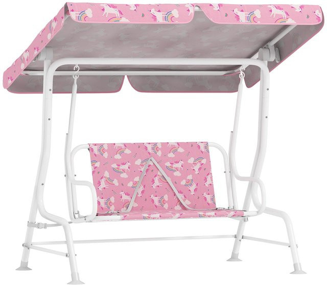 AIYAPLAY Kinder Hollywoodschaukel 2-Sitzer mit verstellbarem Sonnendach im Dschungel-Tier-Muster, Multicolor, B/T/H: 120 x 112 x 75 cm - Bild 1