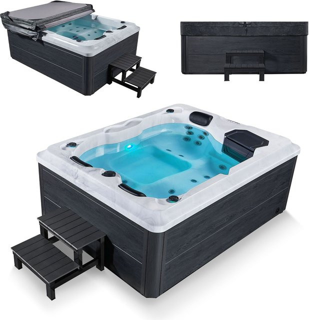 Artsauna Outdoor Whirlpool Oasis in Grau mit Treppe, Massagedüsen, LED Licht, Filter, Abdeckung und Heizung, B/T/H: 210 x 160 x 80 cm - Bild 1