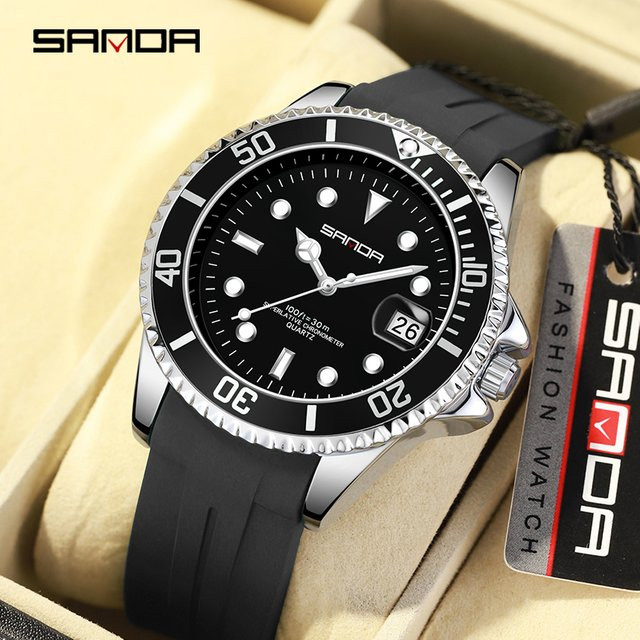 SANDA Armbanduhr Quarz, Edelstahl, Schwarz, Silber, Herren - Bild 1
