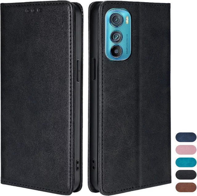 Magnetische Leder-Flip-Handyhülle mit Standfunktion und Brieftaschenfunktion für Motorola Edge 30 Neo, Edge 20, S Pro, Neo Fusion und Lite Plus in Schwarz oder Blau - Bild 1