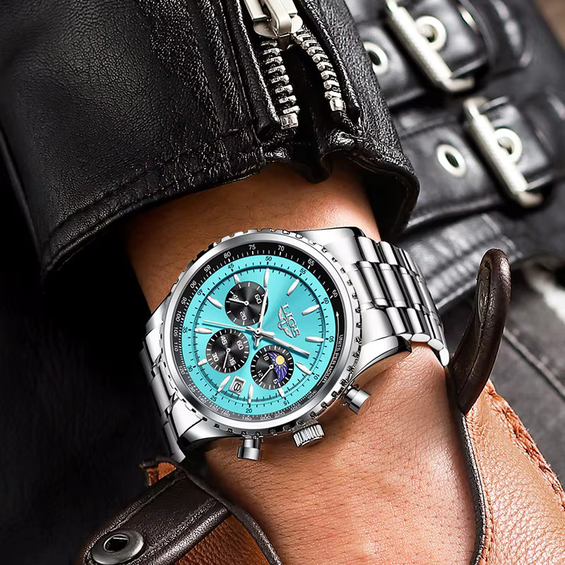 LIGE Chronograph Armbanduhr, Edelstahl, Quarz, Blau, Herren - Bild 5