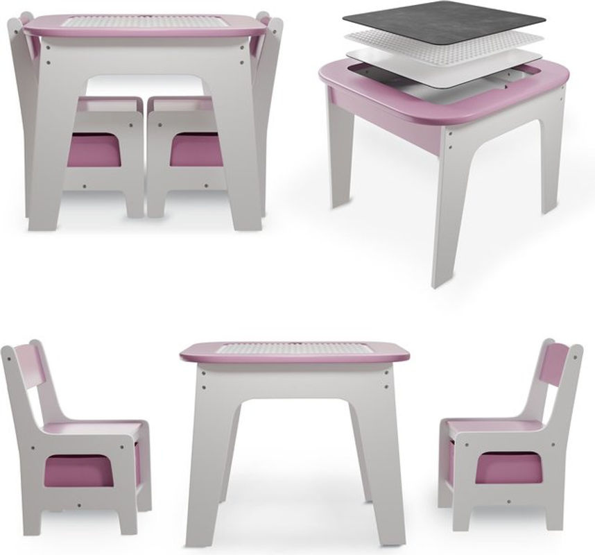 Juskys Kindersitzgruppe Milou aus Holz mit Tisch, 2 Stühlen und Stauraum in Rosa - Bild 3