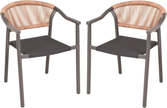 DELUKE Gartenstuhl 2er Set MORITZ Rattan Braun wetterfeste Stapelstühle aus Aluminium und PE-Rattan - Bild 1