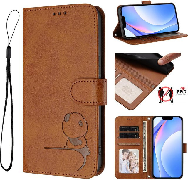 Doogee Leder und TPU Handyhülle als stoßfeste Brieftasche für Doogee Note 59, 58 Pro, N55 und 58 Flip in Braun - Bild 1