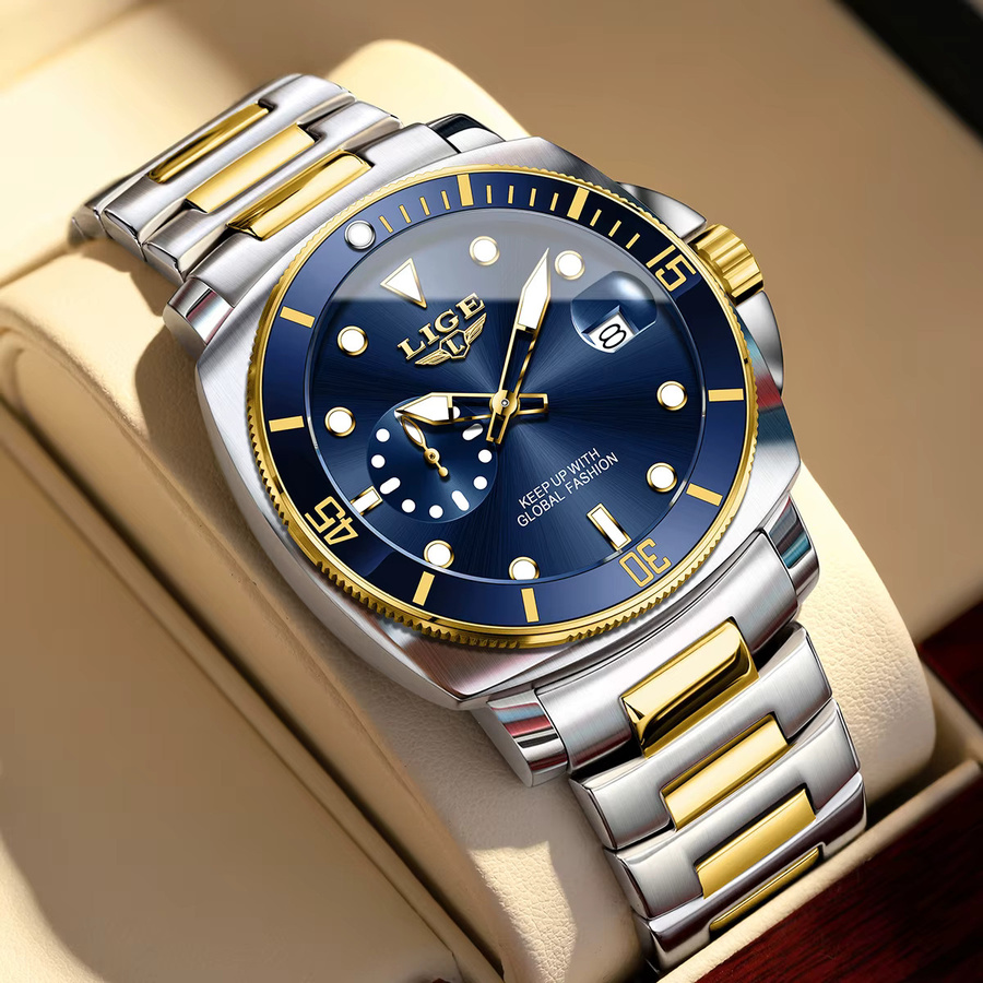 LIGE Armbanduhr Edelstahl, Quarz, Datum, Blau, Herren - Bild 2