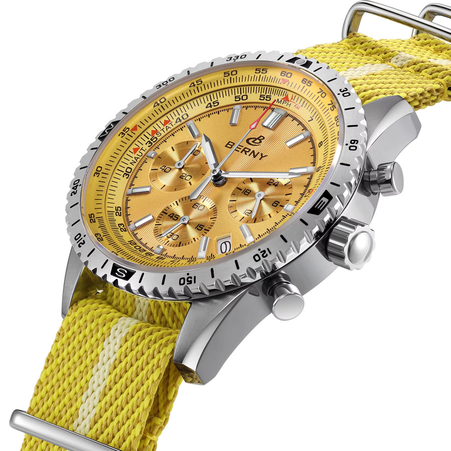 BERNY Chronograph, Quarz, Edelstahl, Gold, Textil, Herren - Bild 2
