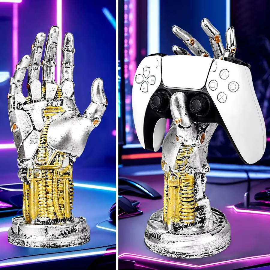 Ispoofer Spielcontroller-Aufbewahrungsständer mit mechanischem Arm für PS5 und PS4 Gamepads sowie Kopfhörerhalterung in Grau - Bild 3