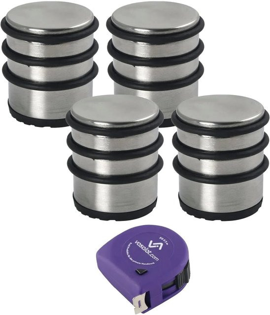 vasalat Set Türstopper schwer Edelstahl poliert Silber, 4 Stück, Durchmesser: 65 mm, Höhe: 75 mm - Bild 1