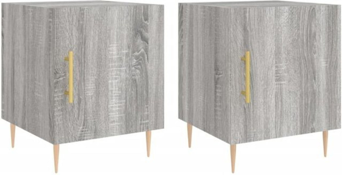 Set aus 2 Nachttischen von vidaxl in Grau, modernes Design aus Holzwerkstoff und Metall, B/T/H: 40 x 40 x 50 cm - Bild 1