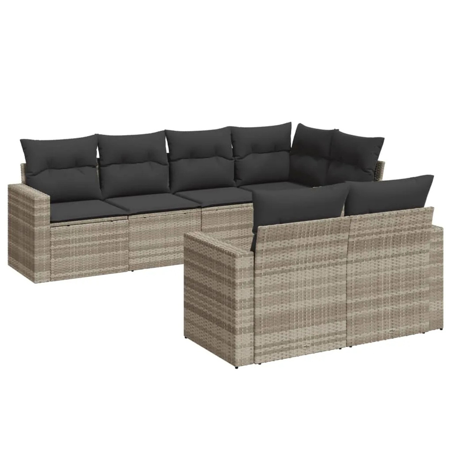 vidaXL 7-tlg Garten-Sofagarnitur in L-Form aus Polyrattan mit Kissen in Hellgrau - Bild 2