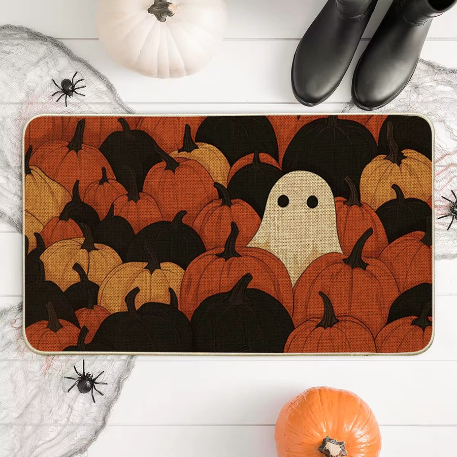 VIKAMA Ghost Pumpkin Halloween Fußmatte, rutschfest und waschbar, Orange, B/T: 60 x 40 cm - Bild 4