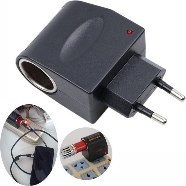 QXNY Universeller 220V AC zu 12V DC Auto-Stromadapter in Schwarz mit EU-Stecker und Zigarettenanzünder-Konverter - Bild 1